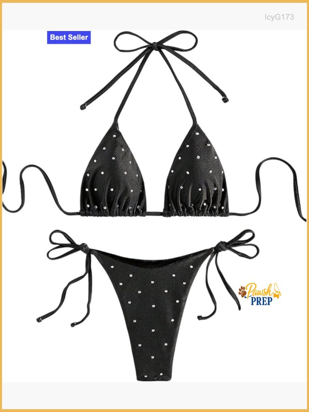 Women's Sparkly Glitter Rhinestone Triangle Bikini Set 2 Piece Bathing Suit